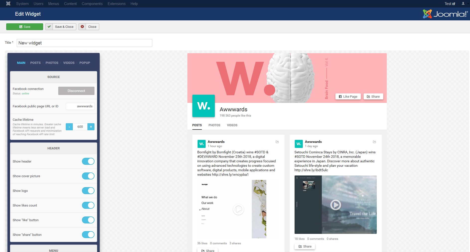 create Facebook Feed on Joomla website