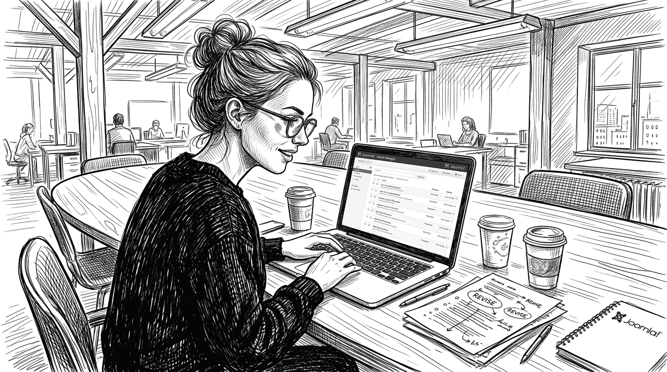 Woman searching Joomla Article Manager