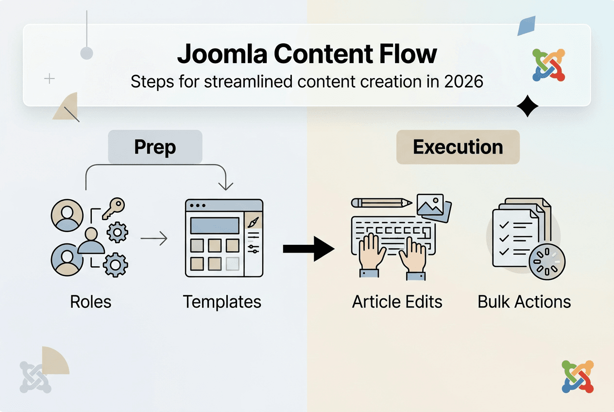 Infographic showing Joomla content workflow steps