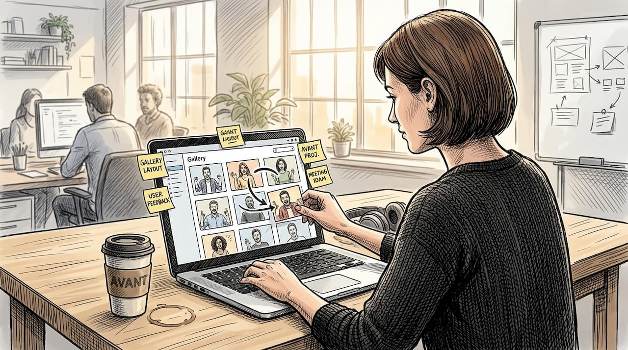 Designer organizing gallery with drag-and-drop