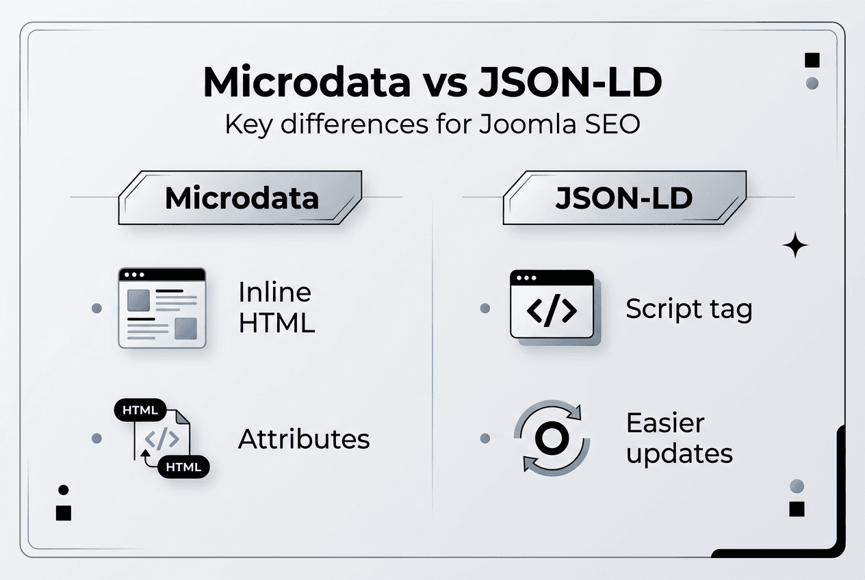 Infographic comparing microdata and JSON-LD features