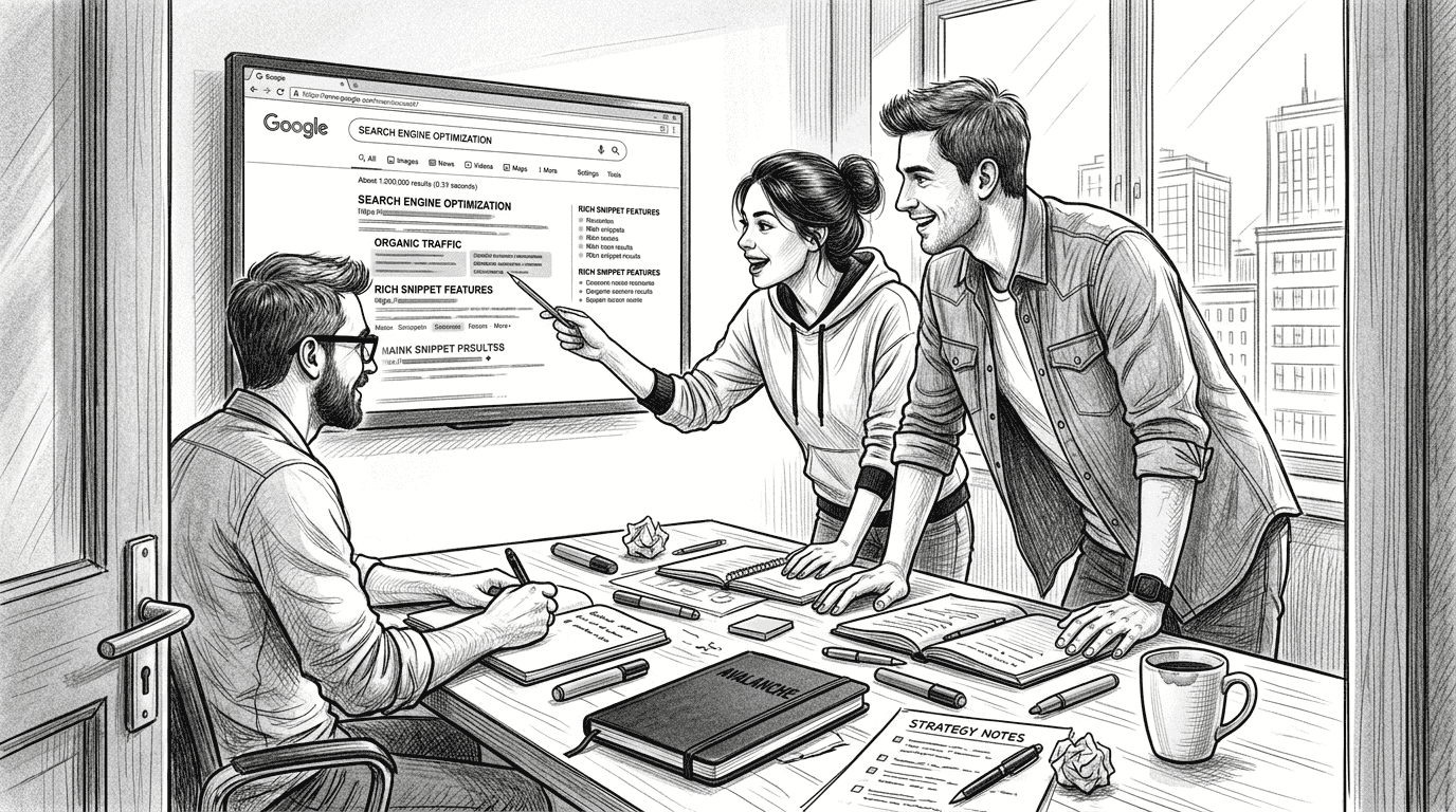 SEO team analyzing enhanced search results