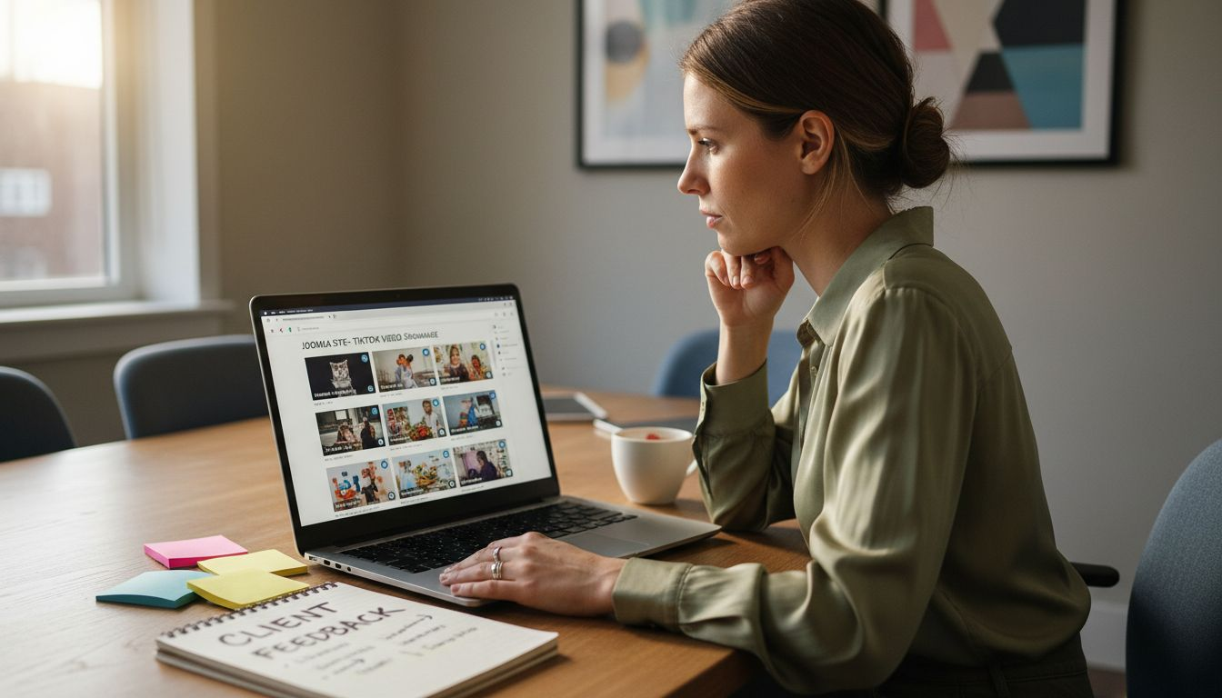 Designer reviewing TikTok video grid layout