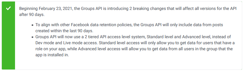 Facebook Groups API message